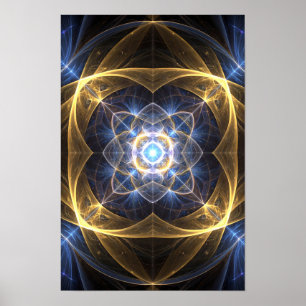 Resumen Arte de energía fractal azul de oro