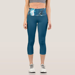 Resumen azul de alta Waisted Capri Leggings