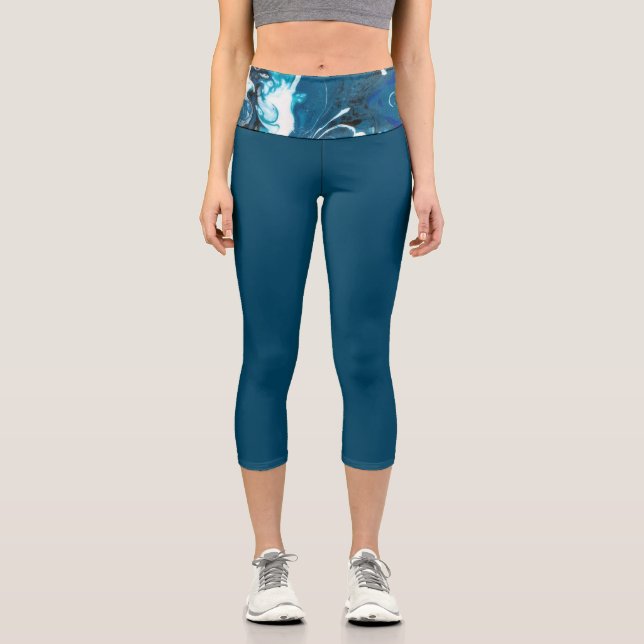 Resumen azul de alta Waisted Capri Leggings (Anverso)