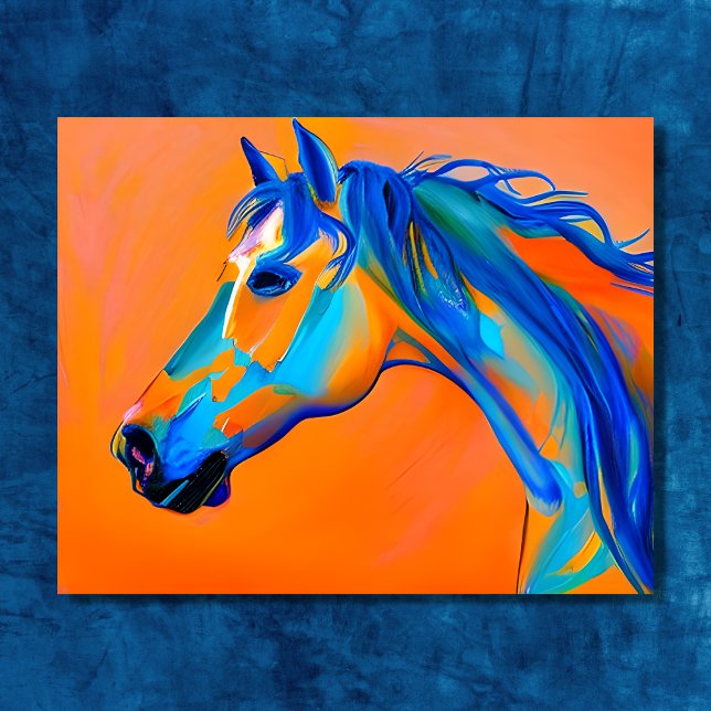 Resumen azul y Naranja del arte de los caballos (Personalized Blue and Orange Abstract Horse Art Poster)