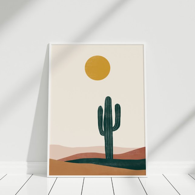 Resumen bohemio arte en el paisaje del desierto (Bohemian Abstract Desert Landscape Wall Art in white frame)