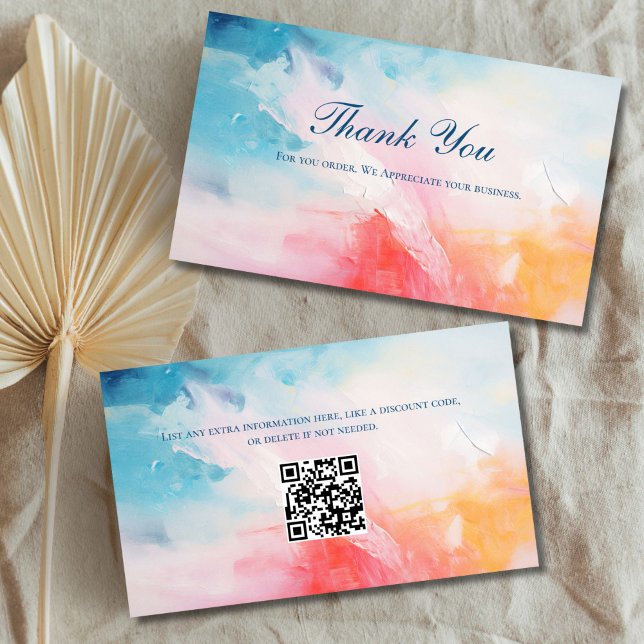 Resumen Código QR Tarjetas de agradecimiento comer (Abstract Business Card Thank you card with QR Code Blue Pink Yellow Red)