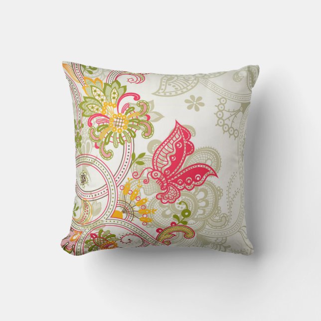 Resumen Cojín decorativo floral y mariposa (Anverso)