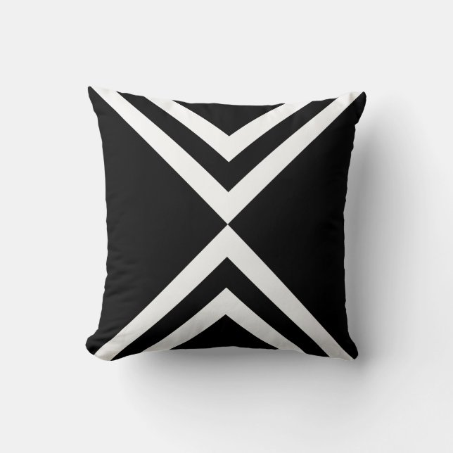 Resumen Cojín decorativo rayado negro y blanco (Anverso)