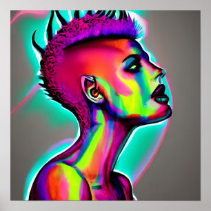 Resumen colorido de arte de IA   Mujer con mohawk