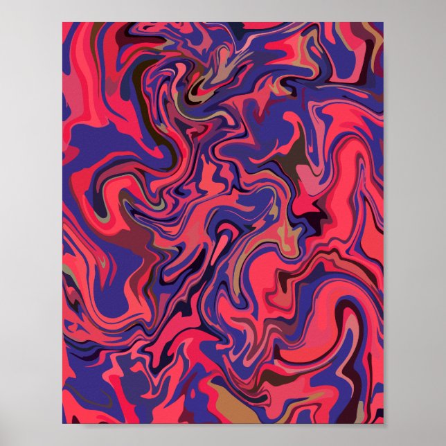 Resumen de arte fluido con rojo y azul profundo (Frente)