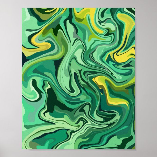 Resumen de arte fluido verde con acentos amarillos (Frente)