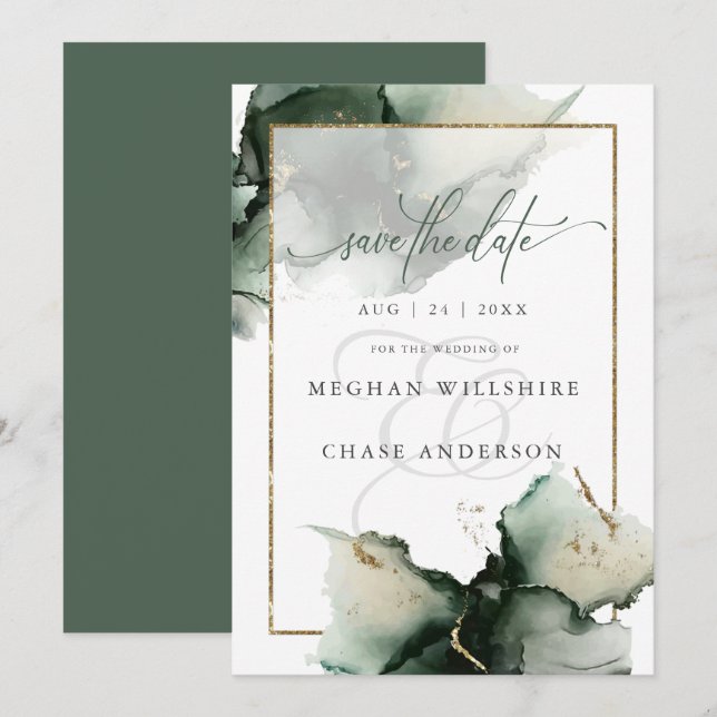 Resumen de la acuarela verde sage moderna (Anverso / Reverso)