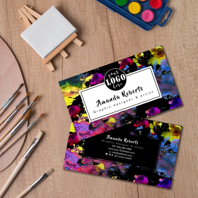 Resumen de la tarjeta de visita del artista de las (Abstract watercolor flowers artist business card #zazzlemade #addlogo #artistbusinesscard #colorful)