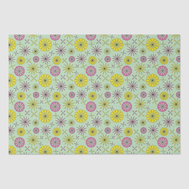 Resumen de papel de tejido floral rosa y amarillo (Anverso)
