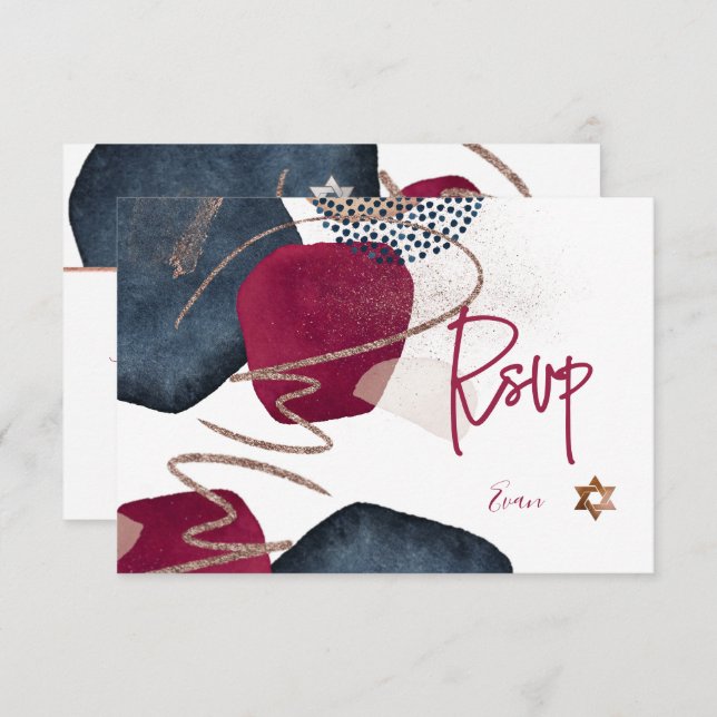 Resumen de PixDezines RSVP Navy Bar Mitzvah ✡ (Anverso / Reverso)