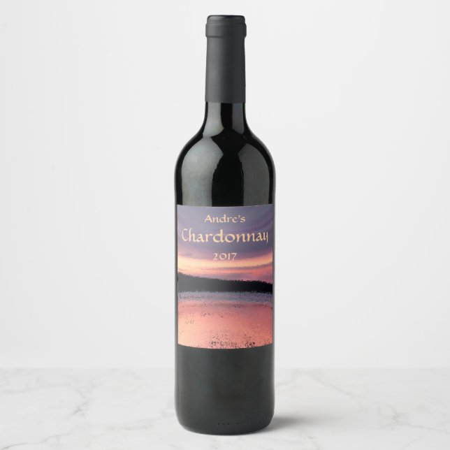 Resumen Etiqueta de vino de oleaje oceánico Sunset (Anverso)