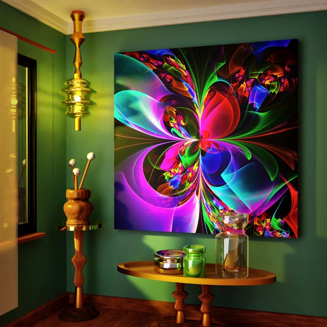 Resumen floral moderno Patrón azul rojo del arte # (Modern Floral Abstract Art Red Blue Pattern #12 Canvas Print)