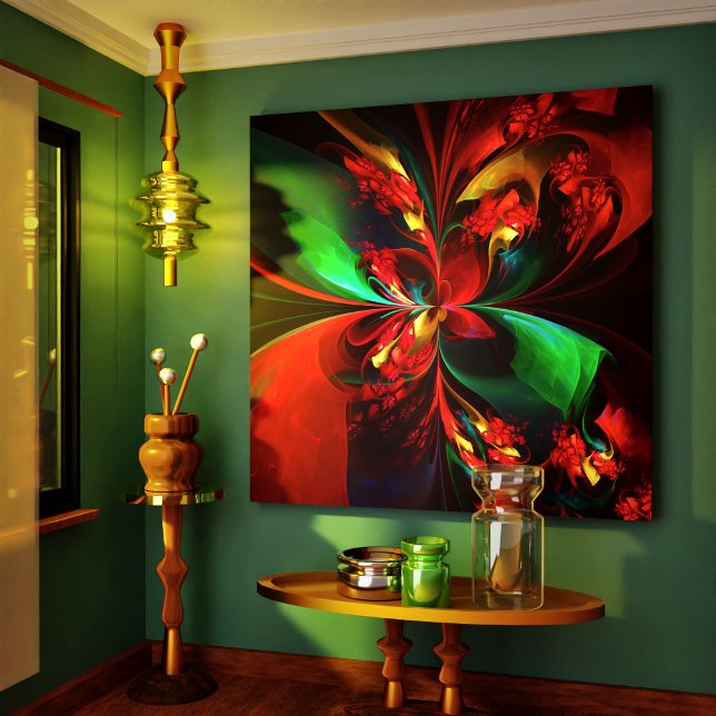 Resumen floral moderno Patrón verde rojo del arte  (Modern Floral Abstract Art Red Green Pattern #11 Canvas Print)