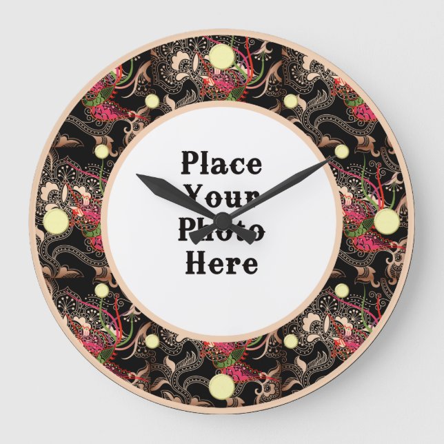 Resumen floral rojo marco tu reloj de pared fotogr (Anverso)