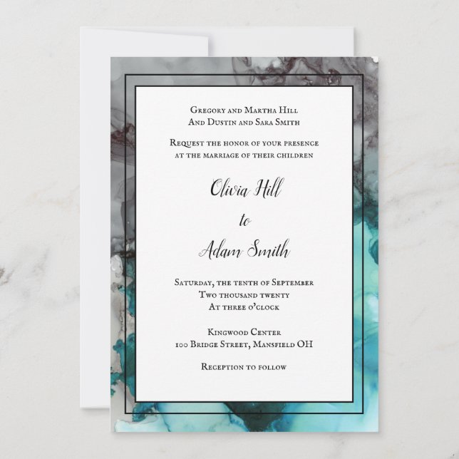 Resumen formal de la invitación a la boda moderna (Reverso)