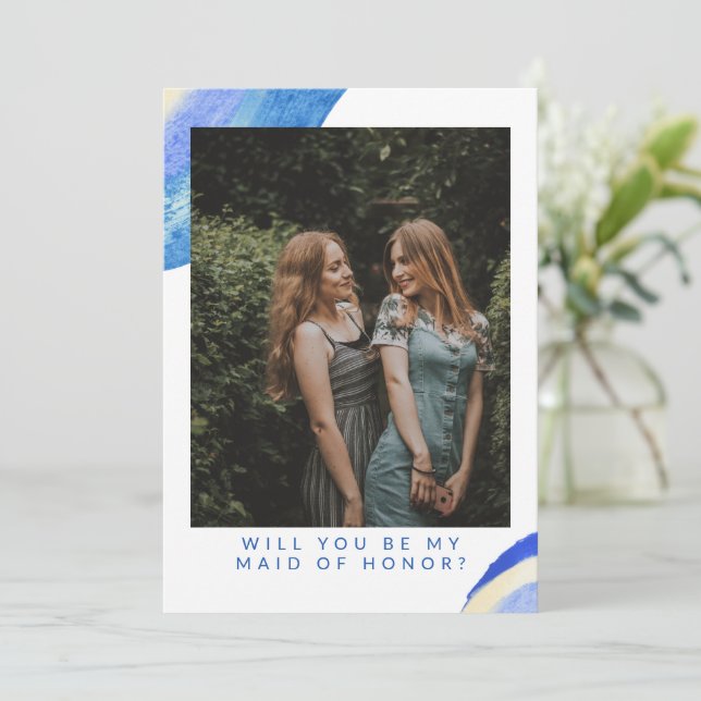 Resumen Foto de Blue Swirl Maid of Honor Propuesta (Anverso de pie)