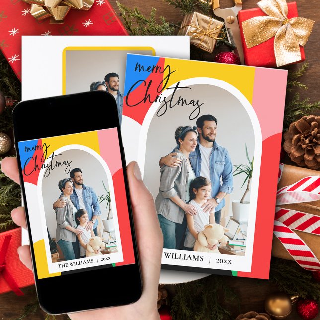 Resumen Foto de patrón geométrico Feliz Navidad (Abstract Geometric Pattern Photo Merry Christmas Holiday Card)