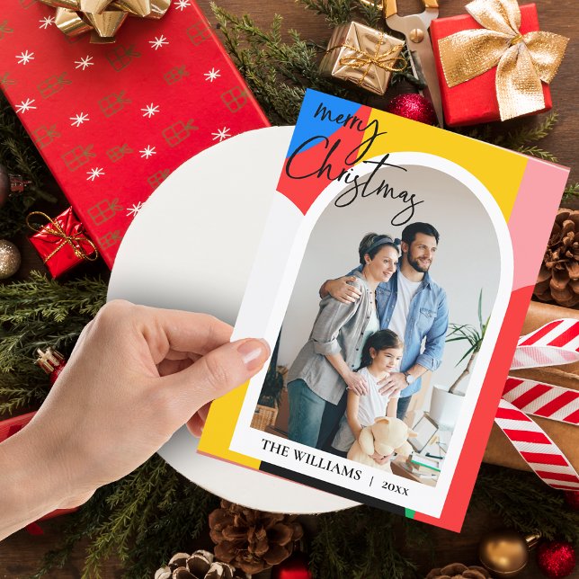 Resumen Foto de patrón geométrico Feliz Navidad (Abstract Geometric Pattern Photo Merry Christmas Holiday Postcard)