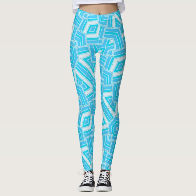 Resumen Geo Blue+White Pattern Leggings para Psyde (Anverso)