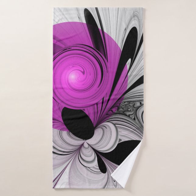 Resumen Gris Negro Con Arte Fractal Magenta (Toalla de baño)