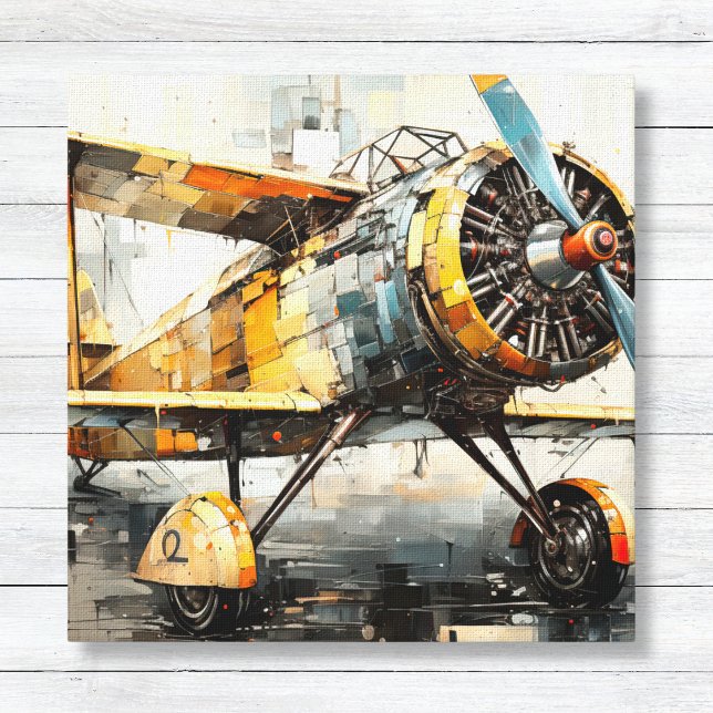 Resumen Impresión de lienzo de biplano industrial (Abstract Vintage Biplane - Masculine Aviation Canvas - Office and Game Room Wall Art)