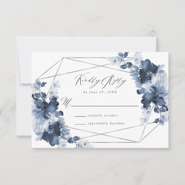 Resumen Indigo Floral | Tarjeta RSVP de boda (Anverso)