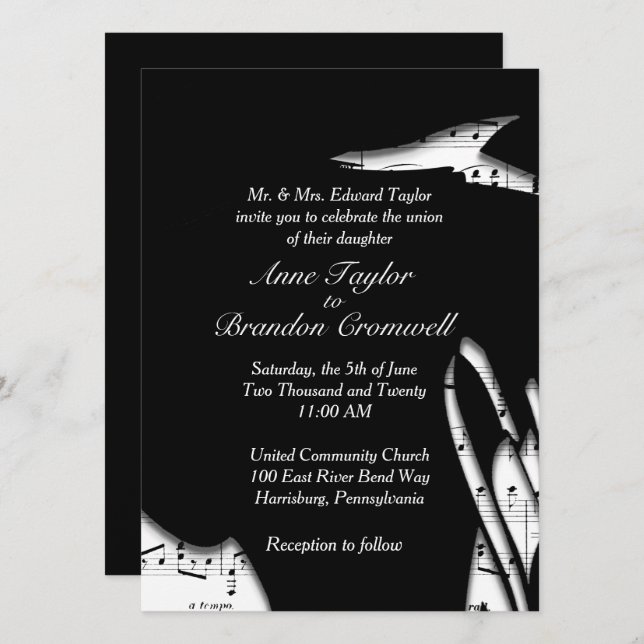 Resumen Invitación a la boda de la música en blanc (Anverso / Reverso)