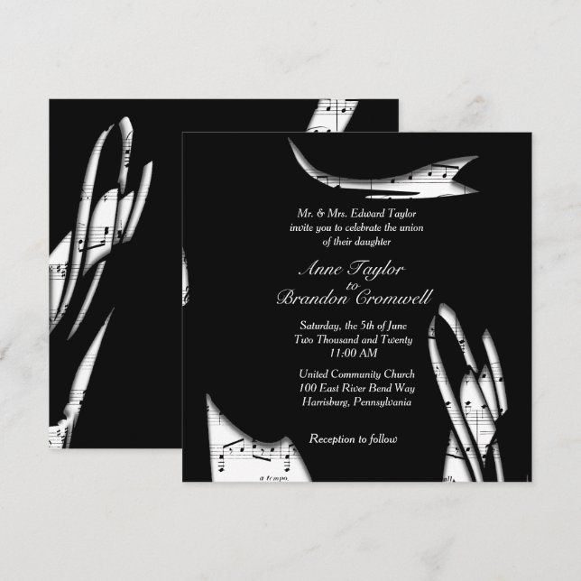 Resumen Invitación a la boda de la música en blanc (Anverso / Reverso)