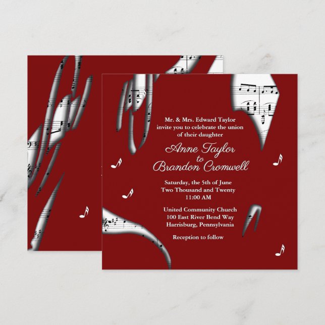 Resumen Invitación a la boda de la música en blanc (Anverso / Reverso)