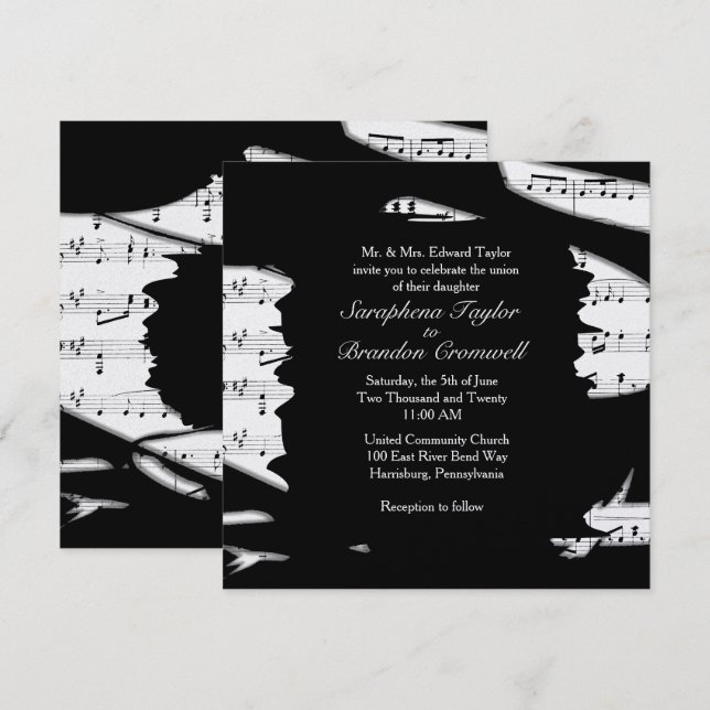 Resumen Invitación a la boda de la música en blanc (Anverso / Reverso)