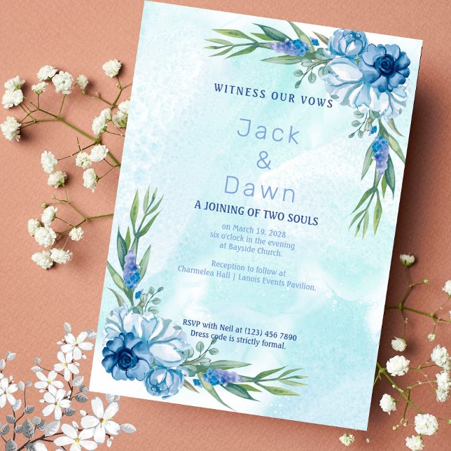 Resumen Invitación a la boda floral azul y verde (Subido por el creador)
