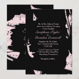 Resumen Invitación a la boda musical negra y rosa