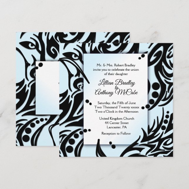 Resumen Invitación a la boda tribal negra y azul (Anverso / Reverso)