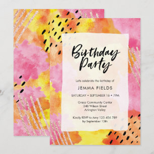 Resumen Invitación de cumpleaños rosa y naranja