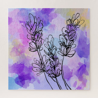 Resumen Lavender Watercolor Floral Rompecabezas