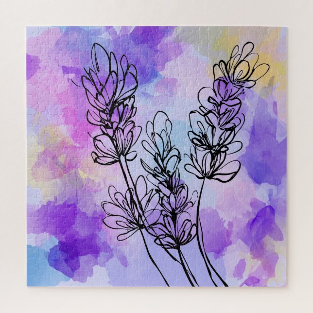 Resumen Lavender Watercolor Floral Rompecabezas (Vertical)