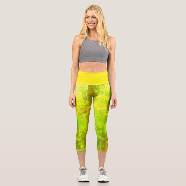 Resumen Lime Green & Yellow Capri Leggings (Anverso)