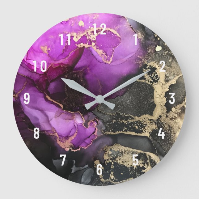 Resumen Magenta negro Oro rosa grande reloj grande (Anverso)