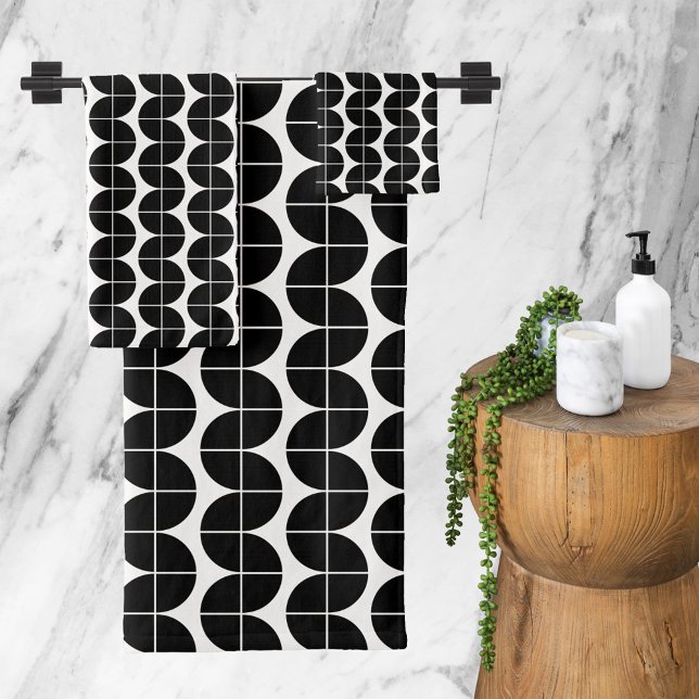 Resumen moderno de mediados de siglo en blanco y n (Black & White Mid Century Modern Abstract Pattern Bath Towel Set)