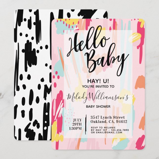 Resumen moderno Invitación artística a Baby Shower (Anverso / Reverso)