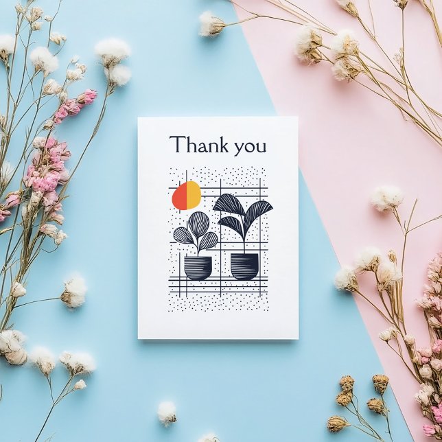 Resumen moderno Tarjeta de agradecimiento botánico (Modern thank you card featuring bold navy botanical illustrations and minimalist patterns.)