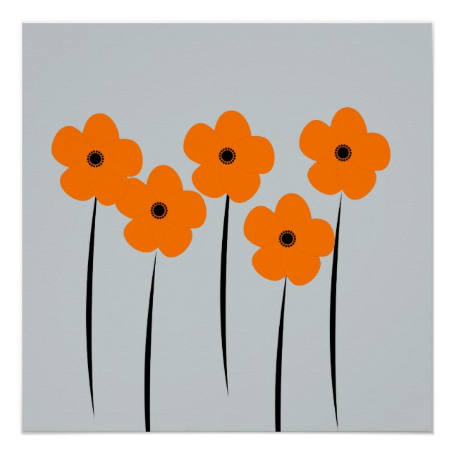 Resumen Naranja Anemones Flores Poster (Anverso)