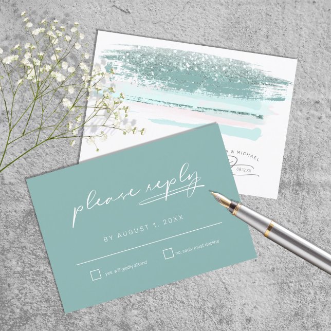 Resumen Paint Strokes Wedding RSVP Verde azulado (Subido por el creador)