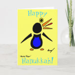 Resumen Penguin '¡Feliz Hanukkah!' Tarjeta - Amari<br><div class="desc">¡Mira divertido y genial con este impresionante diseño abstracto de pingüino! ¡CUIDADO! El diseño presenta mi pingüino abstracto original dibujado a mano en lápiz y tinta y de color digital. Copyright 2012 por Sunny</div>