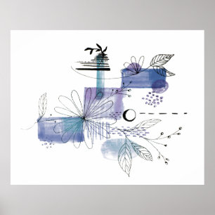 Resumen Poster de arte azul y niebla gris