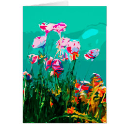 Resumen Púrpura turquesa floral, tarjeta rosa