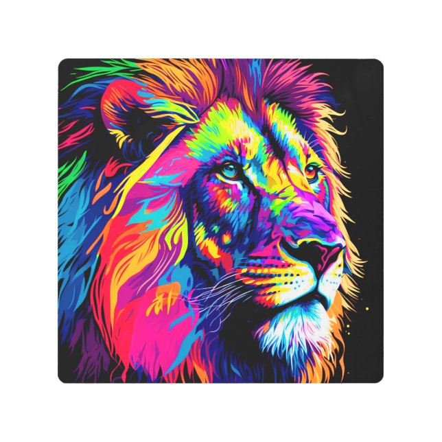 Resumen Retrato de León 3d Arte Digital Arte Metal (Anverso)