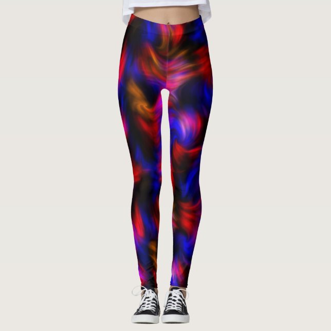 Resumen Rojo y Azul Swirls Leggings (Anverso)