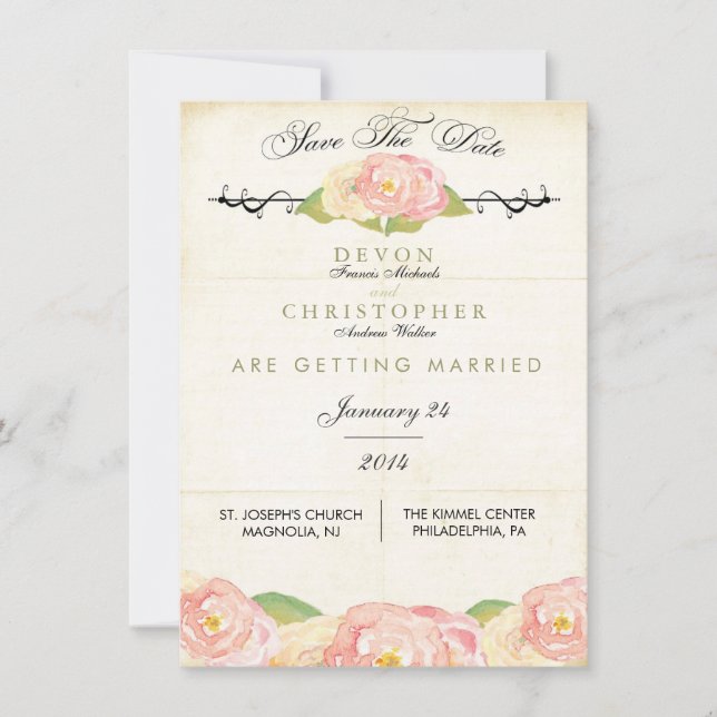 Resumen Rosa floral y crema Guardar la tarjeta de  (Anverso)